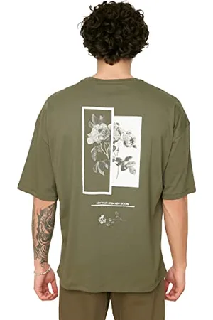 Trendyol Herrenübergroße Rundkragen Gedruckt Kurzarm-t-Shirt, , L Uomo