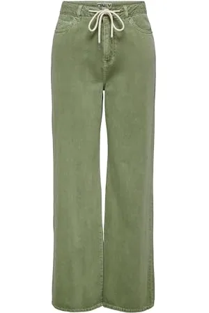 ONLY Onlsilla MW Wide String Pant Pnt Pantaloni, Verde Olio, (XS) W x 32L Donna