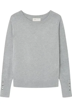 Springfield Jersey Viscoso con Cuello Redondo Y Botones Metálicos En Los Puños Pullover Leggero Bottoni Polsini, , XS Donna