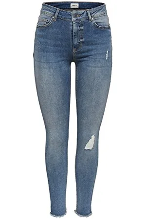 ONLY Onlblush Mid Sk Ank Raw Jeans Rea333noos, skinny Donna, (Light Blue Denim), W40/L30 (Taglia Produttore: Large)