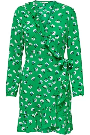 ONLY Onlcarly Noos Wvn-Costume Corto L/S Wrap Vestito, Green Bee, 50 Donna