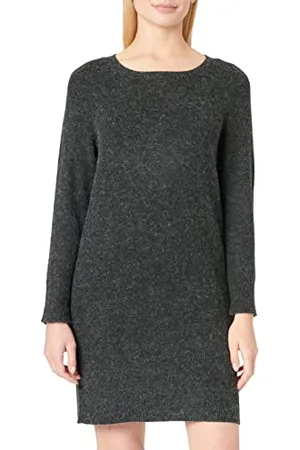 ONLY Onlrica Life L/S O-Neck Dress Knt Fn Ptt Vestito, Nero/Dettaglio: mélange, XS Donna