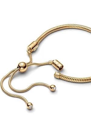 PANDORA Moments 563580C01-2 - Braccialetto a maglie di serpente con chiusura a scorrimento, in lega di metallo dorata, 28 cm, 28cm, Argento sterling, Zirconia cubica