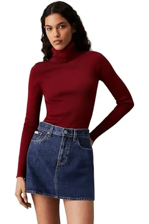 Calvin Klein Jeans Donna WOVEN LABEL ROLL NECK SWEATER J20J224225, Red (Winery), XS
