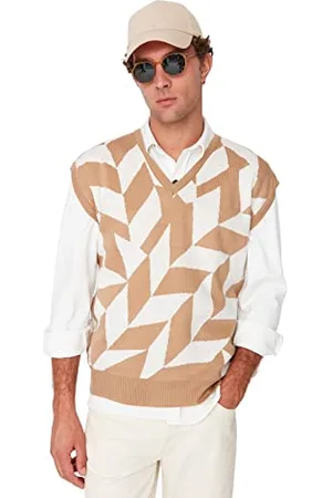 Trendyol Gilet Lavorato a Maglia Regolare con Motivo Geometrico Girocollo Maglione, , M Uomo