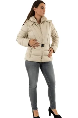 Morgan 242-GUINEE Piumino in Similpelle da Donna, con Cappuccio, Colore: Avorio, Taglia: 4, , 44 Women