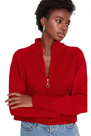 Trendyol Maglione di Maglieria con Colletto in Piedi di Base vestibilità Regolare da Donna Maglia di Tuta, , M
