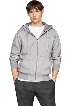 Tommy Hilfiger Uomo Felpa con Cappuccio e Zip Logo Fur Lined con Tasche, (Medium Grey Heather), S
