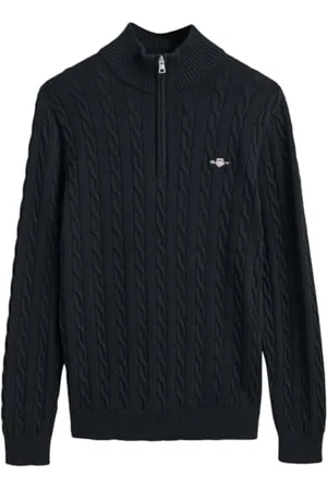 GANT Cavo in Cotone con Mezza Zip Pullover, Blu-Evening Blue, L Uomo
