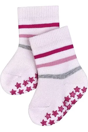 Falke Multi Stripe B HP cotone con suola in gomma 1 paio, Calze da casa Unisex - Bimbi 0-24, Rosa (Powder Rose 8902), 62-68