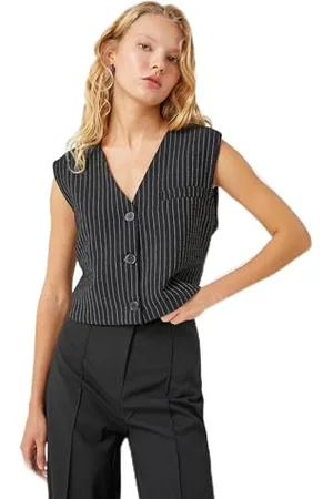 Koton Maglia a V Collo con Bottone Maglietta, (9s9), 40 Donna
