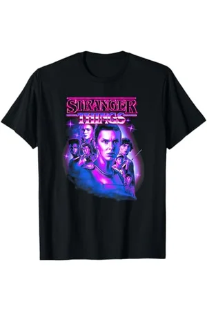 Stranger Things Neon Retro Group Logo Maglietta