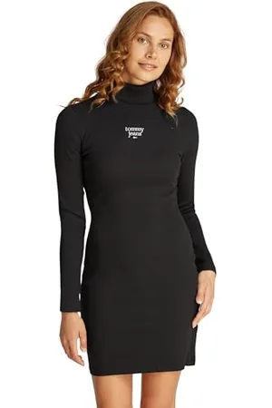 Tommy Hilfiger Donna Abito Attillato Essential Turtleneck a Costine, (Black), XL