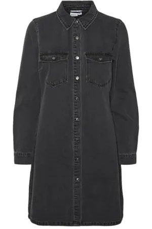 VERO MODA Vmjennie LS-Pantaloncini Mix Noos Abito, Denim Nero, XS Donna