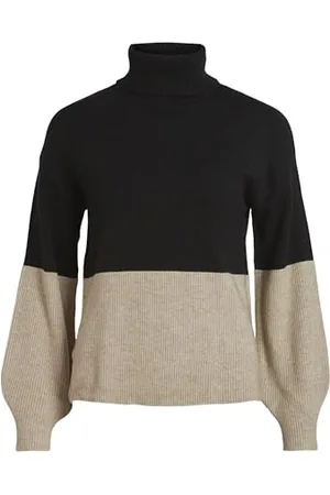 VILA Viril Blocking Roll-nk L/S Knit Top-Noos Maglione Lavorato a Maglia, , XL Donna