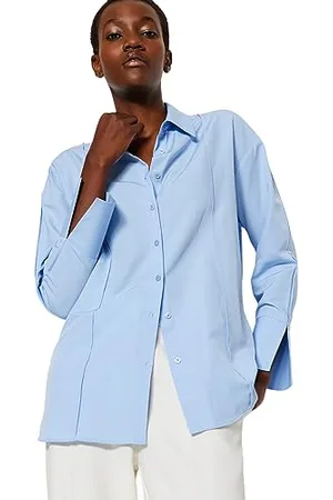 Trendyol Damen Gerade Lange Ärmel Plus Size Hemd Maglietta, , 42 Donna