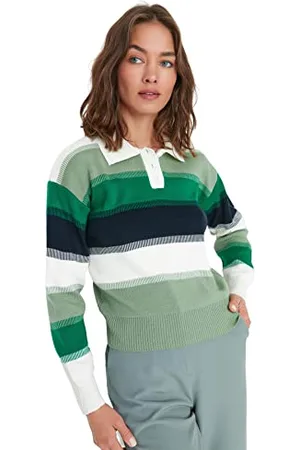 Trendyol Maglione Lavorato a Maglia con Colletto Polo bloccato Colore Tuta, S Donna