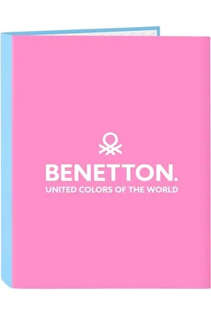 Safta BENETTON SPRING - Cartellina con fogli 4 anelli, ideale per bambini di diverse età, comoda e versatile, qualità e resistenza, 26,5 x 33 cm, colore celeste, , Estándar, Casual