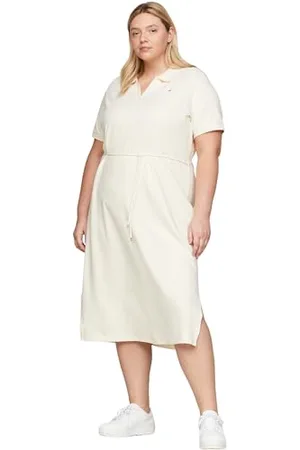 Tommy Hilfiger Donna Abito a Polo Midi Dress Maniche Corte, Bianco (Calico), XL