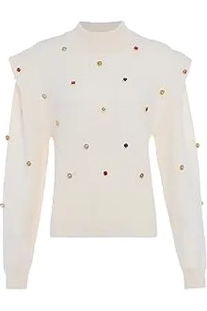 Faina Maglioncino da Donna con Collo Alto e Borchie Bianche Taglia XL/XXL Maglione