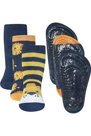 Ewers Confezione da 3 calzini leone stopper, calzini con suola antiscivolo per ragazzi, MADE IN GERMANY, 3 paia di calzini antiscivolo per bambini, taglia 21-22