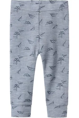 NAME IT Nbmwang Wool Rib Longjohn AOP Leggings, Grigio, 12 Mesi Bimbo