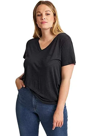 Lee V Neck Tee T-Shirt, (Black 01), M Donna