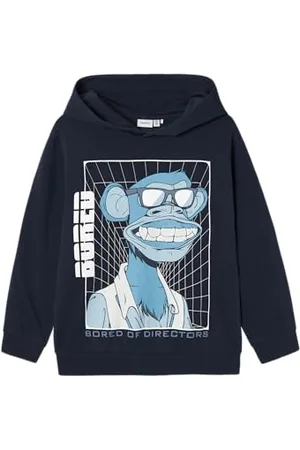 NAME IT Nkmnobel Boredofd Nreg Sweat Wh Bru Sky Felpa con Cappuccio, Zaffiro Scuro, 134-140 Bambino
