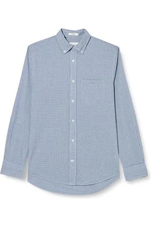 GANT Reg Poplin Micro Gingham Shirt Camicia, College Blue, L Uomo