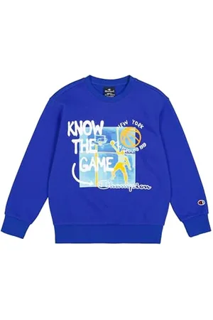 Champion Legacy Play with Graphics B (306909) -Ultra-Light Soft Compact Polyfleece Crewneck Felpa, (BAI), 7-8 Anni Bambino