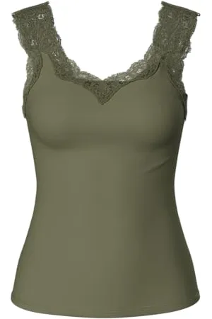 Pieces® Pcbarbera Lace Top Noos Canottiera, Verde-Deep Lichen Green, XL Donna