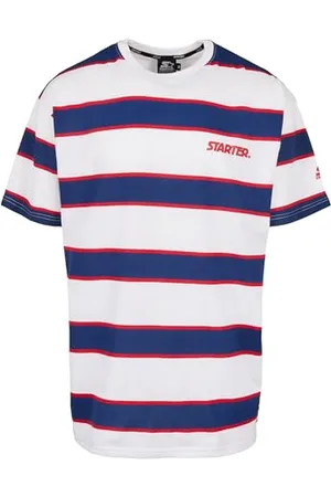STARTER BLACK LABEL Starter Logo Striped Tee T-Shirt, Bianco/Blu, M Uomo