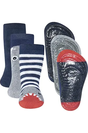 Ewers Confezione da 3 calzini squalo stopper, calzini con suola antiscivolo per ragazzi, MADE IN GERMANY, 3 paia di calzini antiscivolo per bambini, taglia 29-30