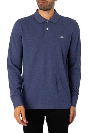 GANT Reg Shield LS Pique Rugger Polo, Blu Jeans Scuro mélange, M Uomo