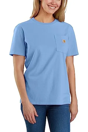 Carhartt T-Shirt Leggera Tasca K87 a Maniche Corte, vestibilità Comoda, Pietra del Cielo, S Donna
