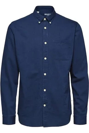 SELECTED SLHREGRICK Shirt LS S Noos Camicia, Blu Denim Scuro, S Uomo