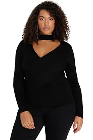 Trendyol Slim Fit Basic Crew Neck Knitwear Plus Size Jumper Maglione, Black, 3XL Donna
