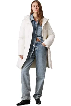 Calvin Klein Jeans Donna LOGO BELT LONG PUFFER J20J224122, White (Ivory), L
