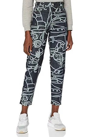 G-Star Donna Janeh Ultra High Mom Ankle Jeans, (raw denim charcoal line art splatter D16083-C472-B894), 26W / 30L