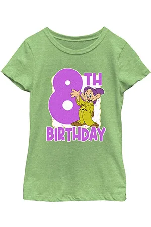 Disney Snow White Dopey 8th Birthday Girls Heather T-Shirt Green Apple, X-Small, , XS