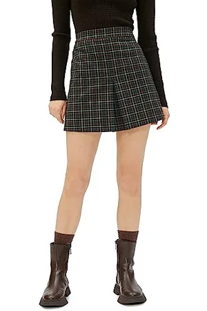 Koton Viscose Mix Pleated Regular Waist Mini Skort Gonna, (Green Check), 42 da Donna