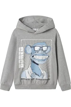 NAME IT Nkmnobel Boredofd Nreg Sweat Wh Bru Sky Felpa con Cappuccio, , 134-140 Bambino