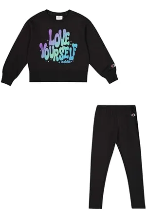 Champion Legacy Script Shop G (405043) -Ultra-Light Soft Compact Powerblend Fleece Crewneck & Leggings Completo, , 5-6 Anni Bambina