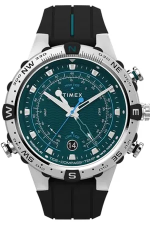 Timex Orologio da uomo Expedition North da 45 mm, cinturino in silicone nero in due pezzi, a sgancio rapido, quadrante verde, cassa in acciaio inox TW2W24200