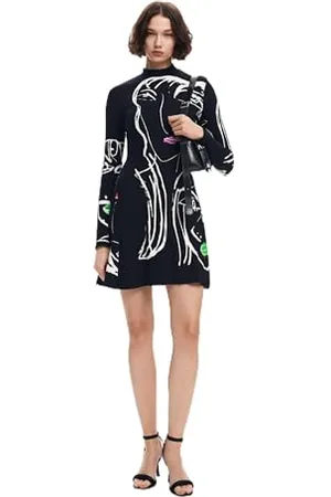 Desigual Woman Knit Dress Long Sleeve, Vestito da Donna, Black