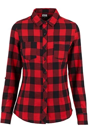 Urban classics Ladies Turnup Checked Flanell Camicia, Donna, (blk/red 44), M