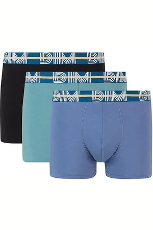 Dim Boxer in Cotone Elasticizzato Powerful Uomo x3, Blu Giacinto/Verde Viride/Nero, S