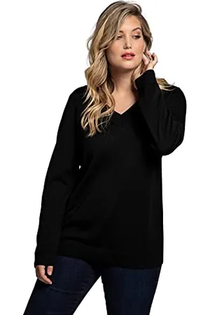 Ulla Popken Pullover, V-Ausschnitt, Langarm, Weicher Feinstrick, , 54-56 Donna
