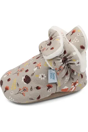 Dotty Fish Stivaletti Neonato - Scarpe Invernali Comode e Calde in Cotone - Suola in Suede Antiscivolo - Foderati in Pile - Marrone con animali della foresta - 0-6 Mesi.