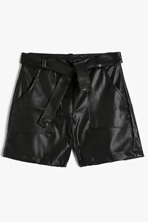 Koton Faux Leather Shorts Belt Detail, Pantaloncini Ragazze, (999)